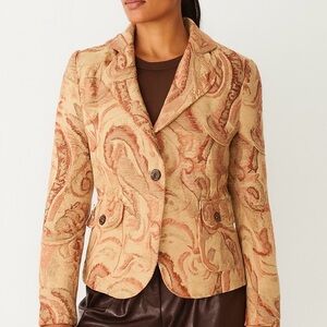 Ninety Paisley Blazer Artisan Statement Jacket Accent Buttons VTG Tan Cream 8